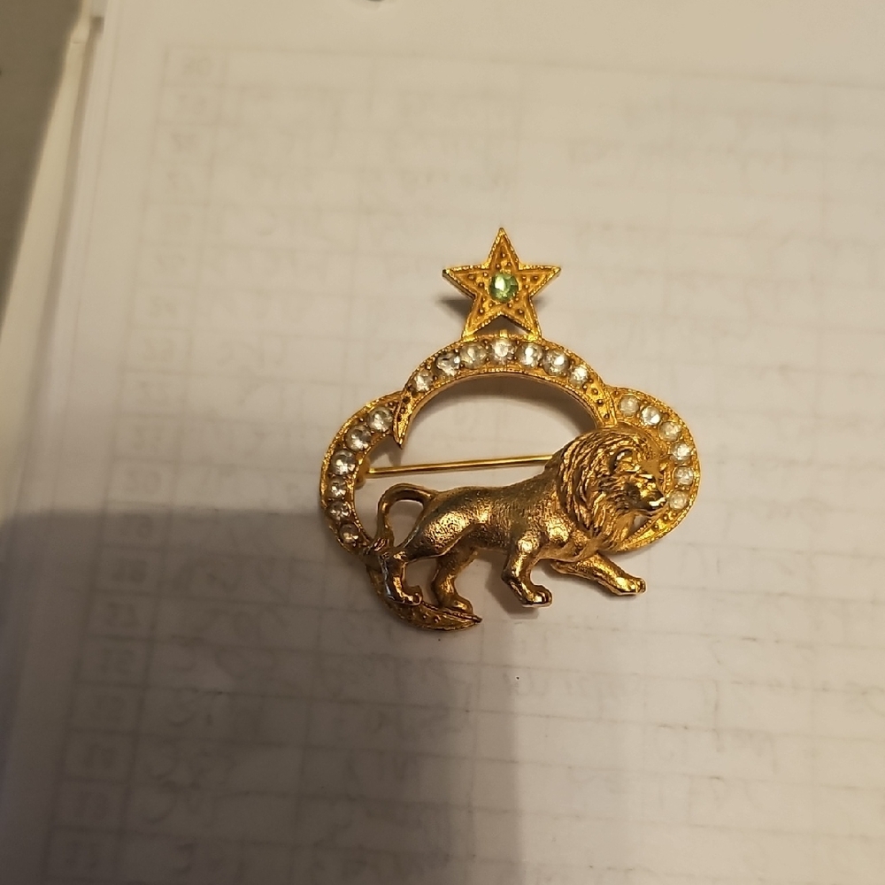 Gold Lion Brooch with Star Accent